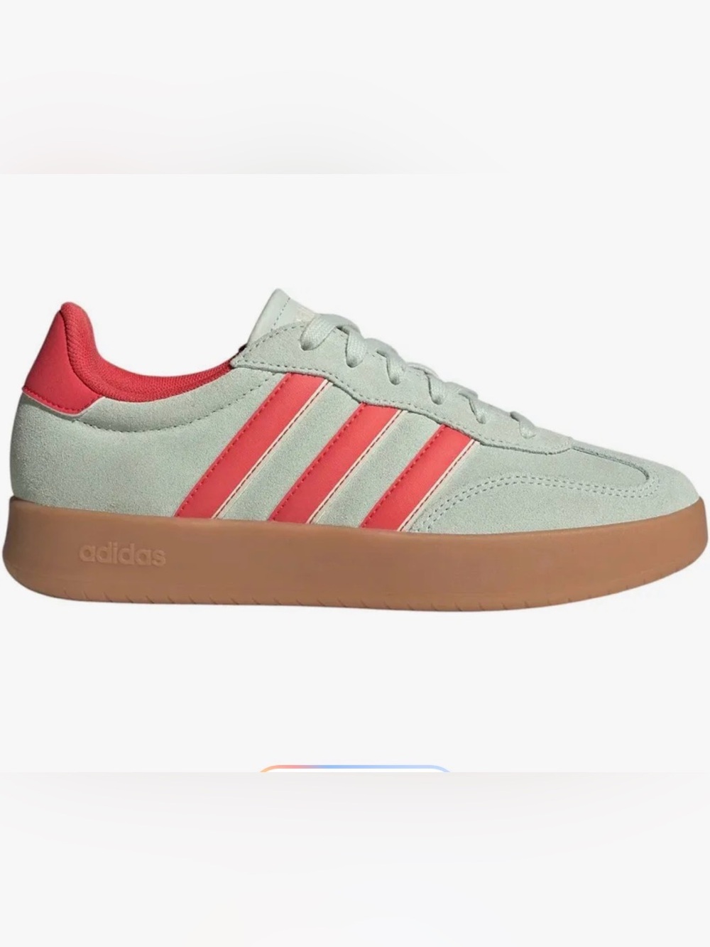 Adidas Sage Green Suede Sneakers with Red Stripes
